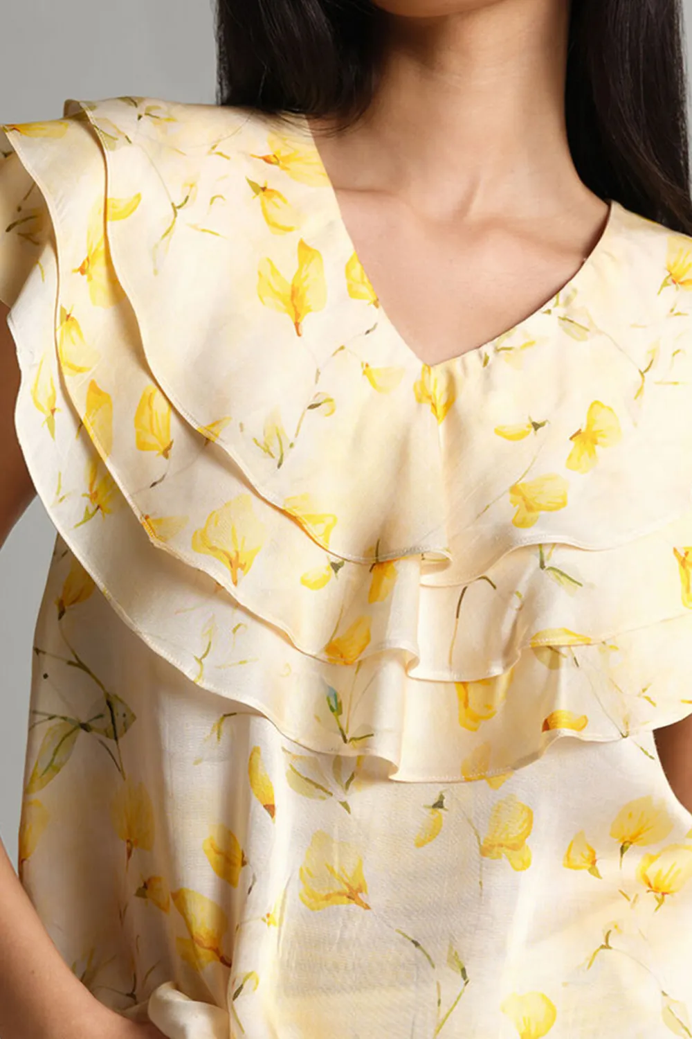 V-Neck Yellow Bloom Ruffle Top