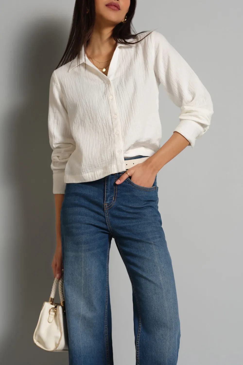 Lapel Casual Style White Shirt