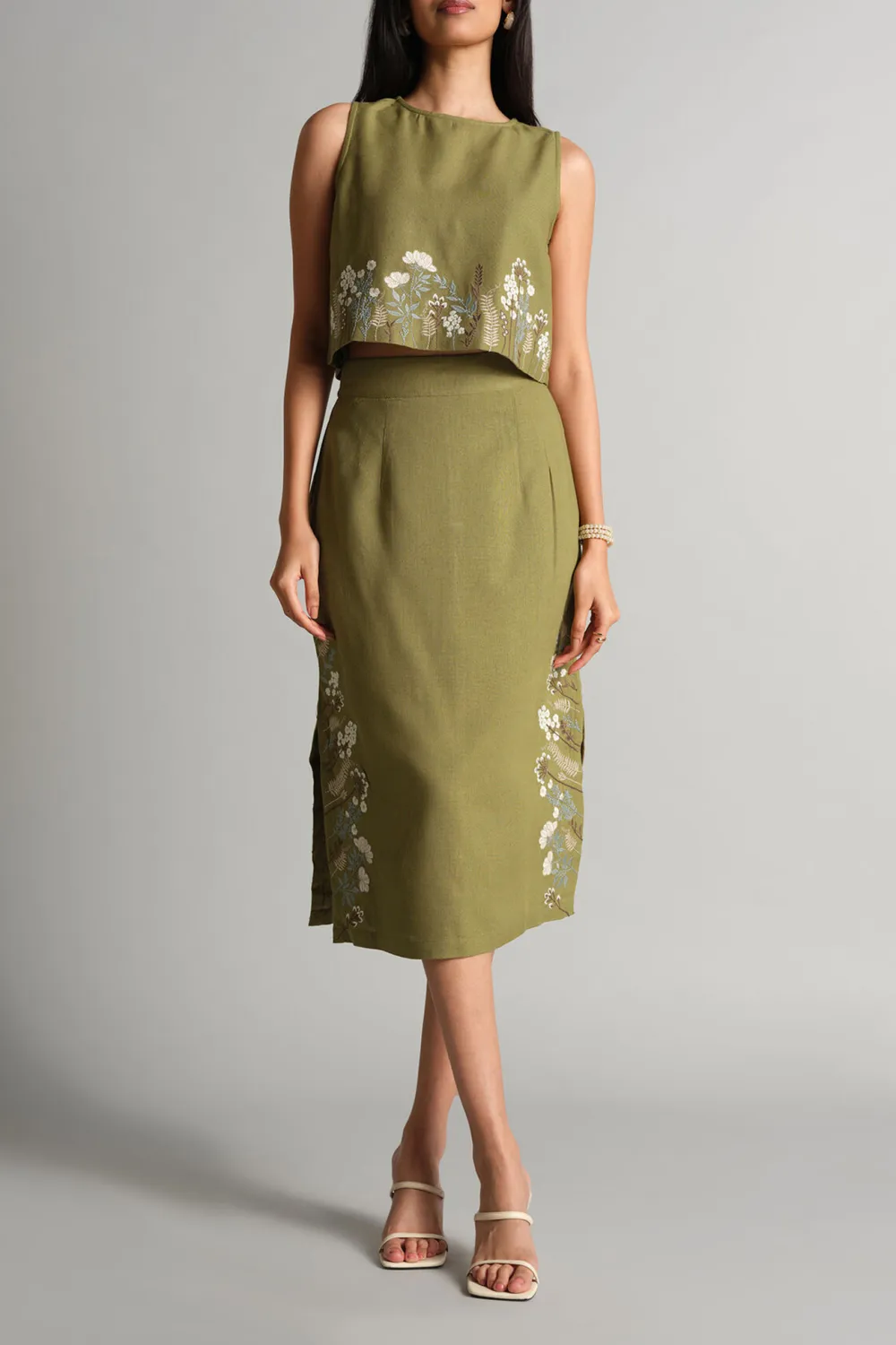 Olive Casual Style Skirt Set