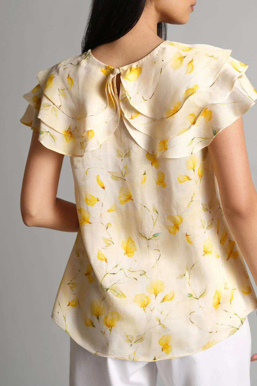 V-Neck Yellow Bloom Ruffle Top