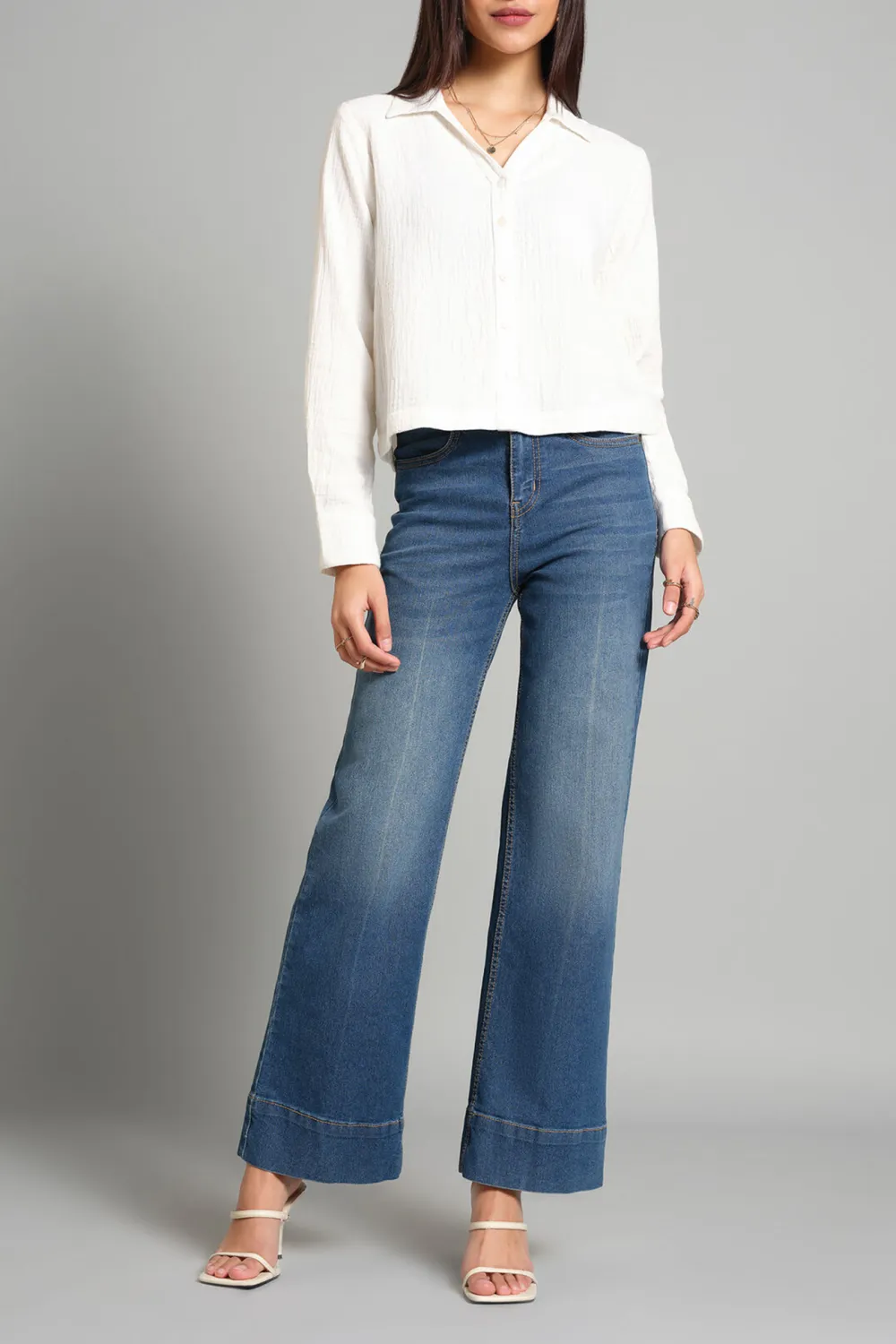 Lapel Casual Style White Shirt