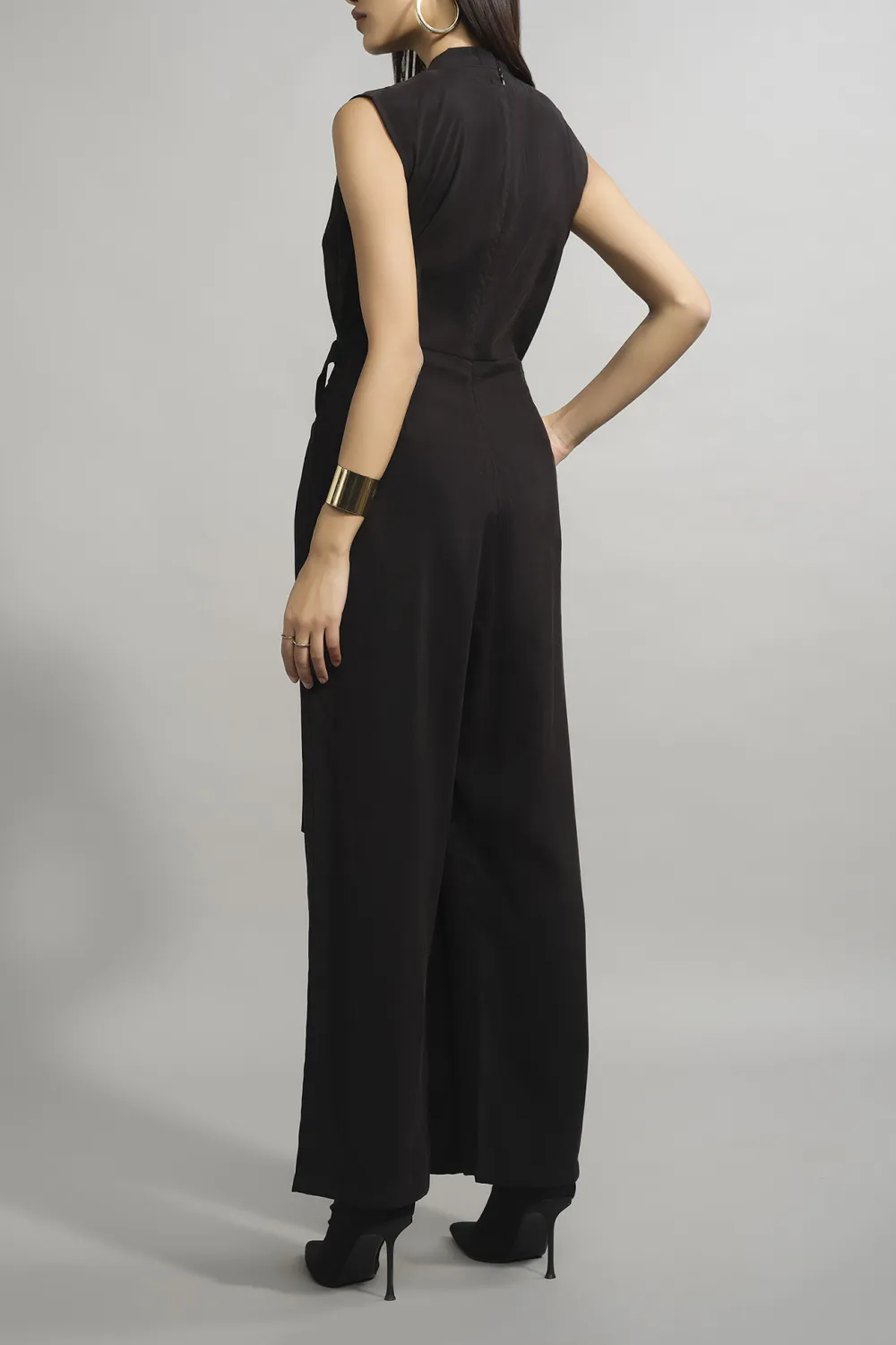 Black Casual Style V-Neck Jumpsuit